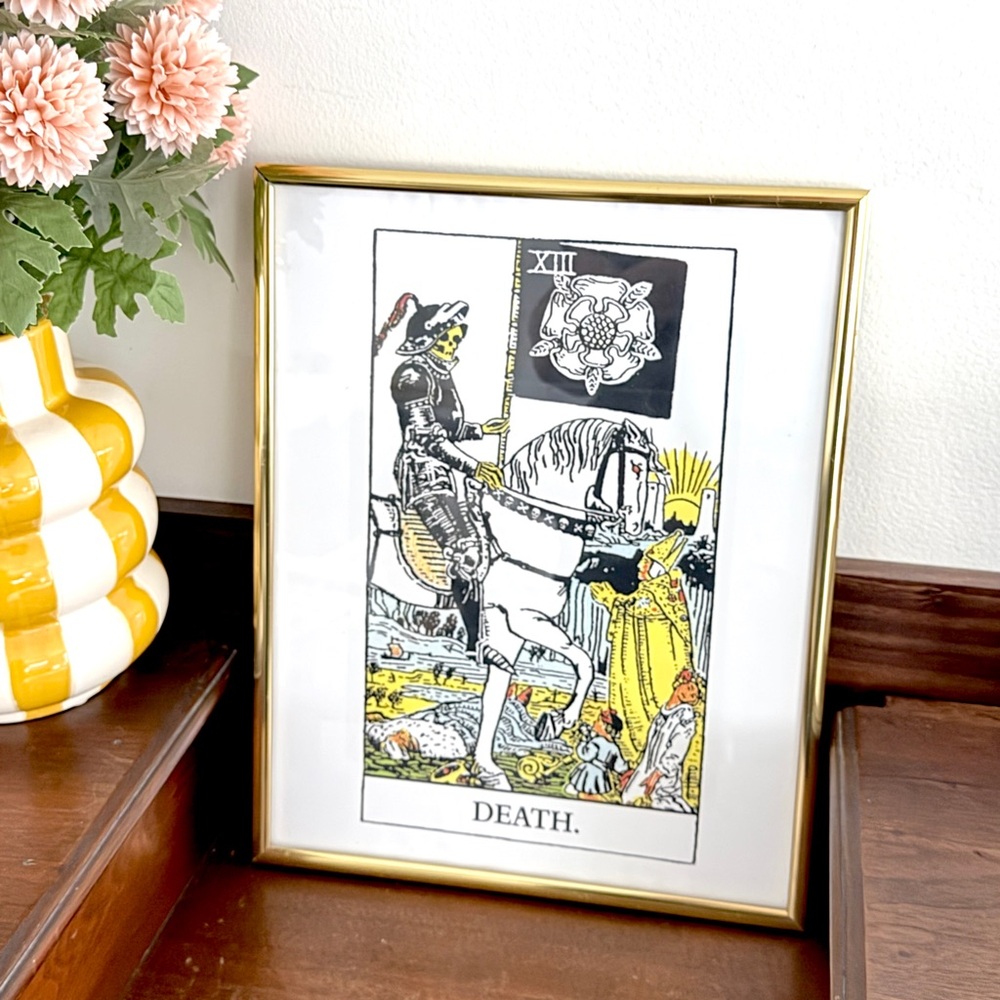 Death Tarot Card Gold Framed Wall Art Horse Grim Reaper Goth Witchy Art Occult